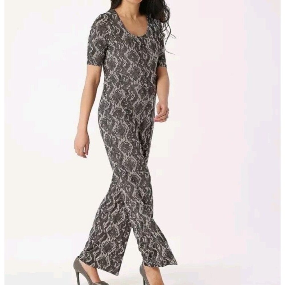 H by Halston Snake Jet Set Wide Leg Surplice Jumpsuit Plus Size 1XP A352576